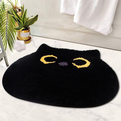 Tapis de bain – tapis de bain, tapis noirs, tapis de bain pour chats, tapis de bain antidérapants (51 x 56 cm)