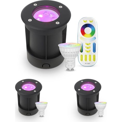 LED Bodeneinbaustrahler Schwarz rund 230V IP67 - Leuchtmittel: GU10 RGB+CCT DIMMBAR inkl. Fernbedienung - Anzahl: 3x (1/5)