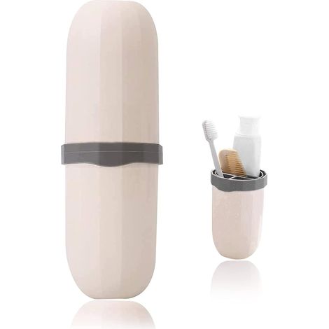 Boîte à Brosse à Dents,Étui Brosse a Dent pour Voyage Protecteur de Brosse à Dents Dentifrice,Boîte Brosse a Dent pour Camping, Voyage d'affaires,Domicile-Beige (1/3)