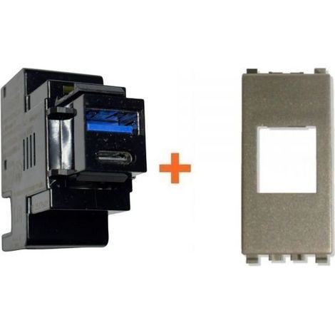 Perry presa USB A + C 3A compatibile Vimar Eikon grigio metallizzato - 1MCUSB002A