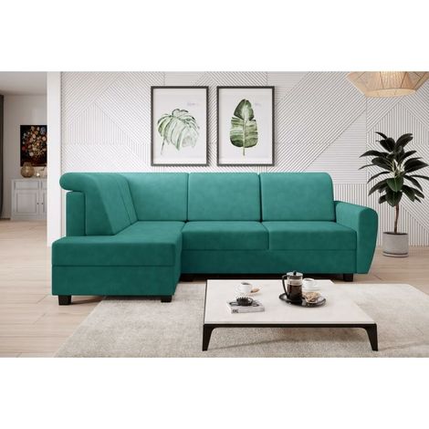 Milo Left Hand Facing Fabric Corner Sofa Bed - Green (1/4)