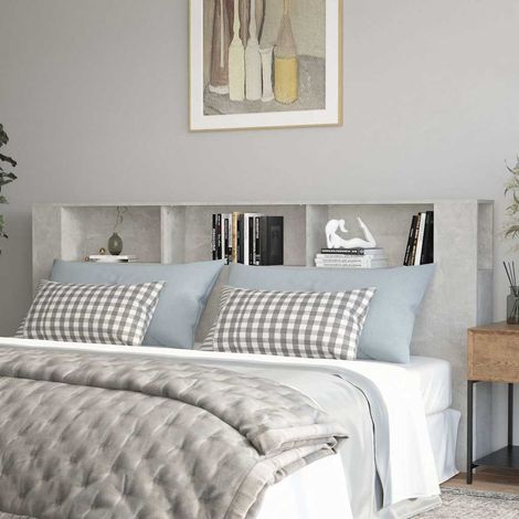 Armoire tête de lit avec rangement 3 compartiments gris béton 220 x 18,5 x 104,5 cm - PANGIVO (1/5)