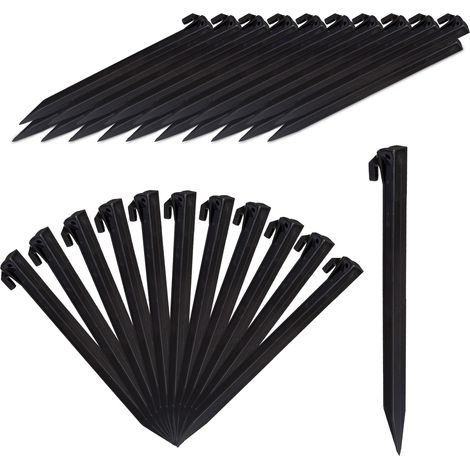 Lot de 32 piquets de fixation pour bâches et tentes 31 x 3,5 x 2 cm en plastique noir (1/4)