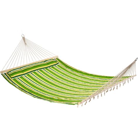 Hamac double de jardin pour 2 personnes, balançoire suspendue de camping en coton et polyester avec coussin 188x140cm