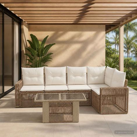 vidaXL Set Divano da Giardino 6 pz Beige e Bianco Crema polyrattan (1/5)