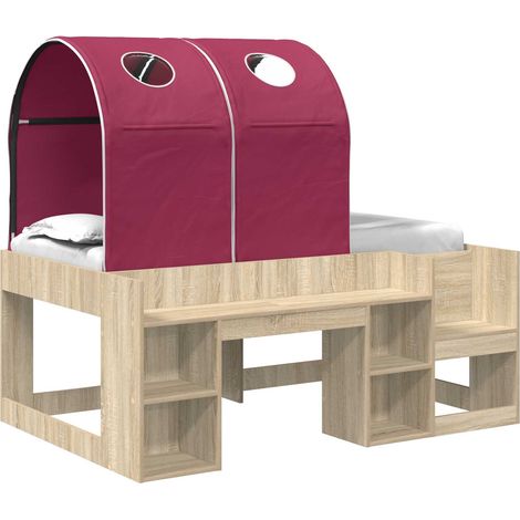 Letto con Tunnel con lo scaffale 3 pz Rovere Sonoma e Rosso vidaXL (1/5)