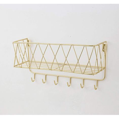 Etagere Murale Flottante - Grille Métallique - Porte-Serviettes avec Crochets - Pour Salle De Bain Cuisine Chambre - 1 Pièce (1/4)