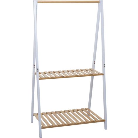 Portemanteau sur pied en bambou HWC-Q32, portemanteau, porte-vétements, étagére à chaussures, tringl