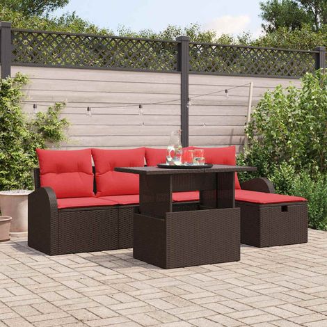 Set Divano da Giardino con cuscino 6 pcs Marrone Poly Rattan vidaXL (1/5)