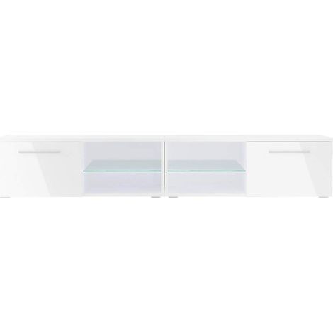 Double - Meuble TV/Banc TV (200 cm, éclairage LED optionnel) (Blanc Mat/Blanc Brillant) (1/4)