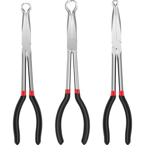 3pcs 11inch Long Reach Hose Clamps, Carbon Steel Spark Plug Removal Pliers, Automotive Electrical Disconnect Pliers, 6mm 13mm 18mm (1/5)