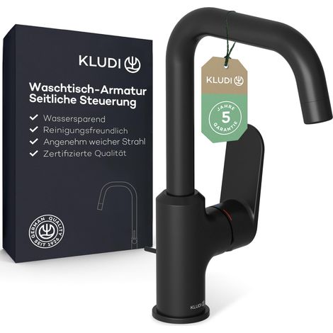 Robinet de lavabo avec bonde à tirette, pivotant à 360°, hauteur de bec 205 mm, robinet de salle de bain, économiseur d'eau, noir mat, taille L, mitigeur lavabo avec tuyaux de raccordement