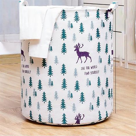 Panier À Linge Pliable - Rond - En Lin-Coton - Pour Chambre D'Enfant - 45 cm De Diamètre - 50 cm De Hauteur - 1 Pièce (1/4)