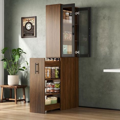 Vitrine 60 x 30 x 180 cm, portes vitrées, chariot à provisions extractible, 4 niveaux, sur roulettes (1/5)