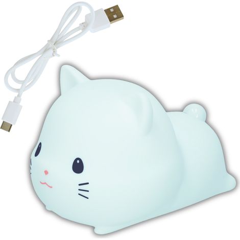 Lampada da notte in silicone a forma di gattino sdraiato per bambini, morbida, colorata, LED RGB, timer (1/5)