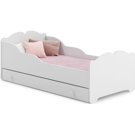 Lit enfant Anna blanc 70x140, avec tiroir, matelas et sommier, pour fille, pour chambre d'enfant