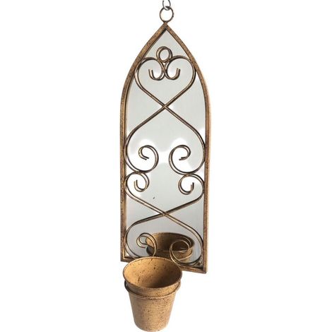 Wall Mirror with Single Planter - Metal - L15 x W20 x H56 cm - Rusty