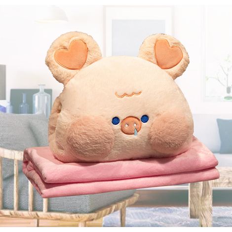 Niedlicher Handwärmer mit Pausbäckchen, ideal für ein Nickerchen im Studentenwohnheim. Katzenmotiv, 3-in-1-Kissen/Decke mit abnehmbaren Händen und Schweinchenmotiv. (1/5)
