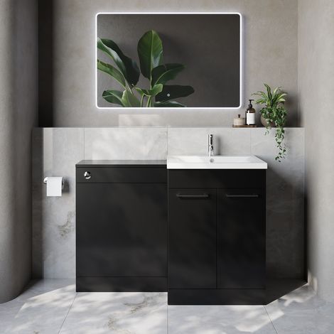Napoli 460 Cento Matt Black 1200mm 2 Door Vanity Unit Toilet Suite with Glide Basin - 1200mm - Chrome 160mm HandleWithout Kingston Toilet Pan