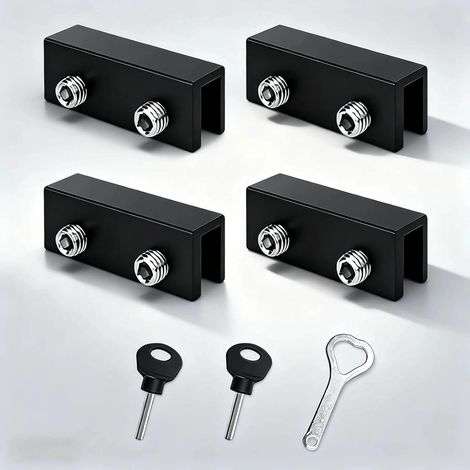 Schwarzes Schiebefensterschloss, 4-teiliger verstellbarer Tür- und Fensterstopper, Fensterschloss mit zwei Schlüsseltypen, geeignet für Schiebetüren und Fenster