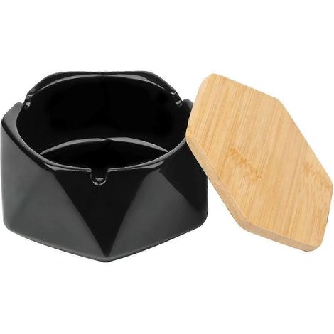 Cendrier en céramique 25-26, cendrier géométrique coupe-vent, compatible extérieur, maison, bureau, bar, café, décoration (noir) (1/4)