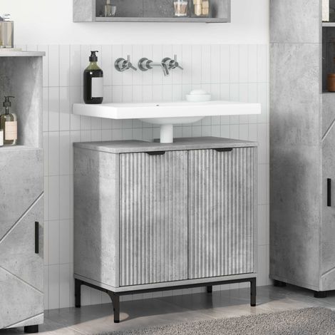 Meuble de lavabo salle de bain avec portes gris béton en bois d’ingénierie 60,5 x 33,5 x 61 cm - PANGIVO (1/5)