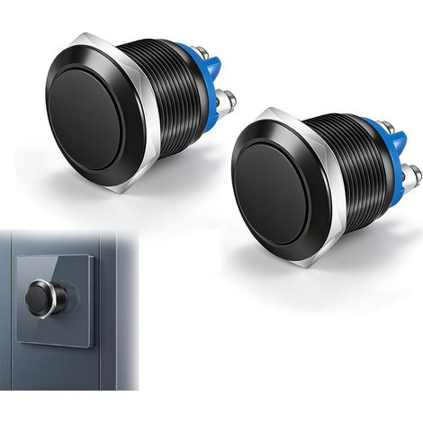 2pcs Bouton-Poussoir Momentané 22MM IP65, Coque en Alliage d'Aluminium Étanche, 3A/12V 24V 36V DC 110V 250VAC, 1NO SPST, Borne à Vis (Coque Noire) (1/5)