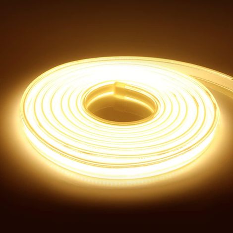 DC 220V COB flexible LED bande lumineuse ip65 imperméable à l'eau super lumineux dimmable LED bande lumineuse haute luminosité 360 LED/M LED avec cordon d'alimentation. 20m, Blanc chaud. (1/5)