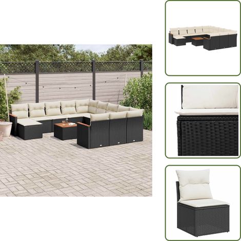 The Living Store 13-tlg. Garten-Sofagarnitur mit Kissen Schwarz Poly Rattan - Gartenmöbel Set - Outdoor Lounge - Rattan Gartenset - Esstisch Set - Balkonmöbel (1/5)