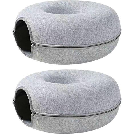 Donutförmiger Katzenkorb aus halboffenem Filz, hellgrau. (1/5)
