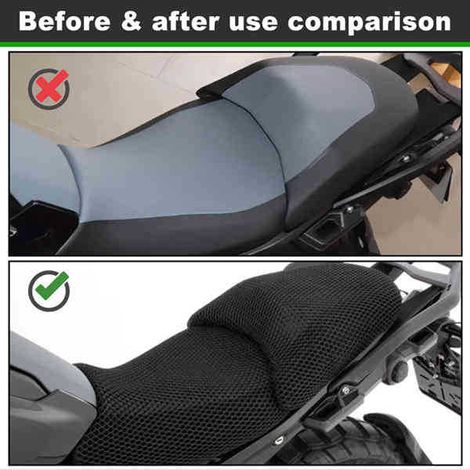 1 couleur : Noir Matière : Tissu en maille Housse de selle de moto, coussin de selle, housse de protection thermique, accessoire de moto. (1/4)