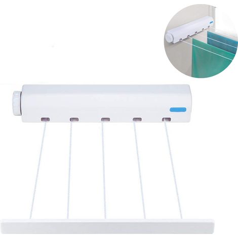 Etendoir Mural Rétractable Automatique - 4 ou 5 Cordes - 3,5 M Par Corde - Pour Salle De Bain Balcon Cuisine - 1 Pièce