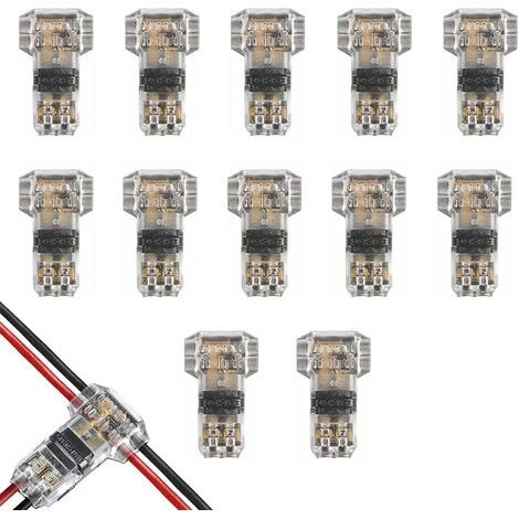 12Pcs T-Type Cable Connectors, 12V Waterproof 2 Pin Electrical Wire Connector Low Voltage Connector for Temporary Electrical Connection / Audio / Video / Lighting (1/5)