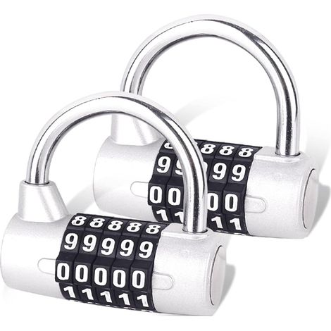 GABRIELLE Serrure à combinaison à 5 chiffres, cadenas de gymnastique, serrure à combinaison remplaçable pour casiers scolaires, boîtes à outils, clôtures, argent (2 pièces) (1/5)