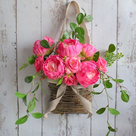 Guirlande De Roses Artificielles - Pour Porte Et Intérieur Extérieur - Rose Fausse En Silicone Et Tige En Fer Recouvert De Plastique - 1 Pièce (1/5)