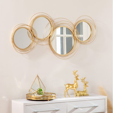 Set de 4 espejos de pared redondos de metal dorado, decoración mural elegante OKWISH (1/5)