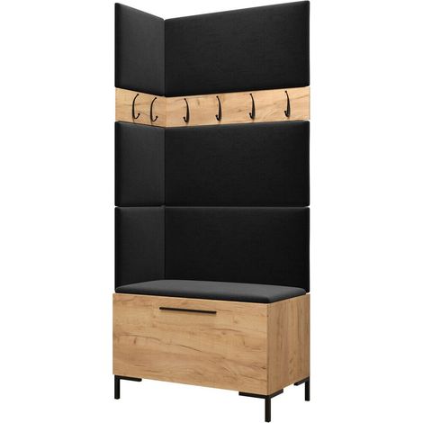 Meuble d'entrée Nomal IV, Craft chêne, 196x84x46cm, Stratifié, Tissu, À poser, Murale (1/5)