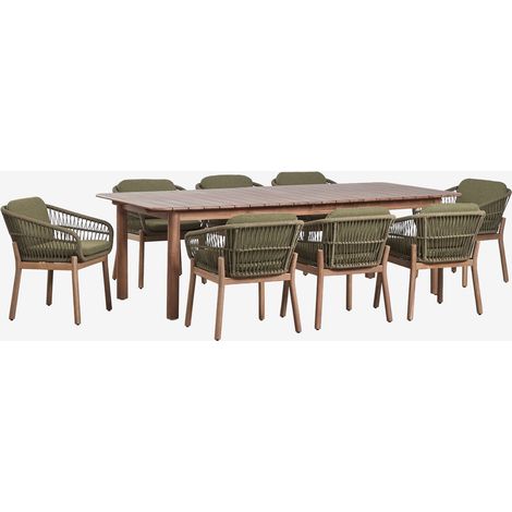 Set de table rectangulaire extensible Duala 250-310x105 cm et 8 chaises de jardin en bois d'acacia et corde tressée Karvia SKLUM