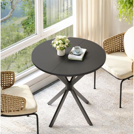 Esstisch 80x80x75 cm schwarz aus Eisen und Spanplatte mit X-Gestell und höhenverstellbaren Füßen (1/5)