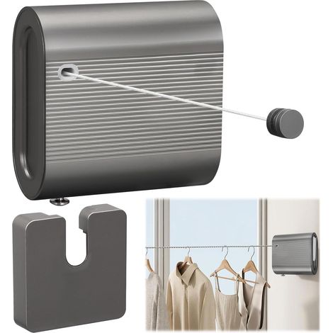 4,2m Corde à Linge Rétractable, Fil Linge Retractable Anti-Affaissement, Fil a Linge Retractable Mural en Acier Inoxydable, Capacité de Poids 44lb, pour Intérieur et Extérieur