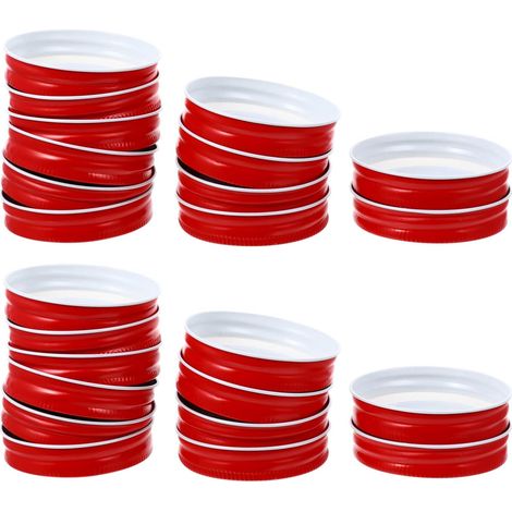 12Pcs Couvercles de Bocaux Mason Couvercles de Mise en Conserve de Bouche Régulière Le Stockage Étanche de Remplacement Peut Couvrir Les Bouchons pour Bocaux Mason 70mm Rouge (1/5)