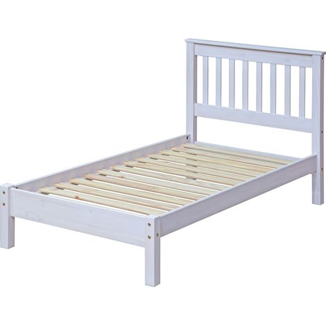 3' Slatted Lowend Bedstead - Pine/Particle Board - 101.6 x 201.5 x 100 cm - White Wax/Antique Waxed Pine (1/2)