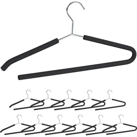 Set de 12 Cintres Pantalons Antidérapants avec Barre Mousse, Cintres Ouverts pour Costumes, Noir (1/5)