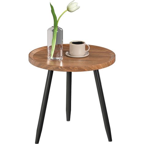 Runder Couchtisch, moderner Beistelltisch mit Stahlgestell, für Wohnzimmer, Schlafzimmer, Ø 40 x 39 cm, Walnussholz