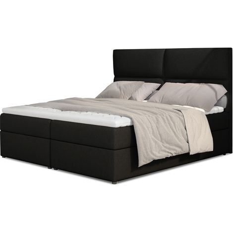 Lit continental capitonné tissu noir Weber-160x200 (1/5)