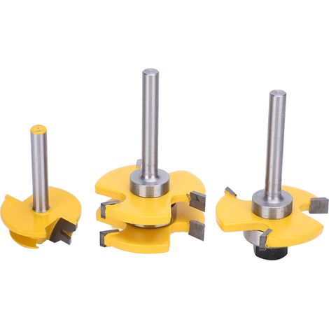 Ensemble de 3 fraises à 45°, 3 dents, en forme de T, queue de 6,35 mm (1/4 po), outil pour le travail du bois (1/5)