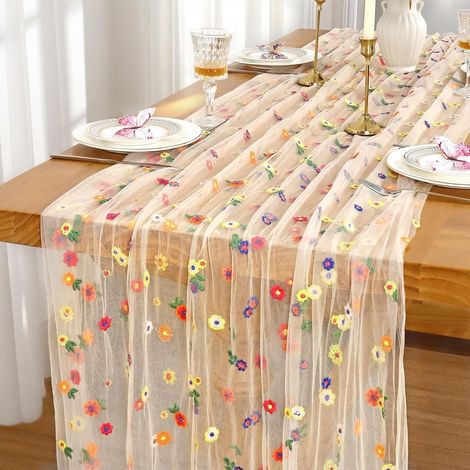 Champagne 72 x 300 cm Nappe Fleur Bohême Transparent Gaze pour Décoration de Mariage Arche Fêtes à Thème et Anniversaires (1/5)