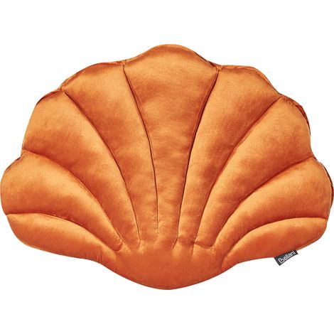 Cojín decorativo de terciopelo concha marina forma de vieira patrón liso naranja Consolida