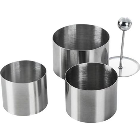 Anelli per dessert, stampi e presse rotonde per cottura, anelli da cucina in tre pezzi, anelli per dessert in acciaio inox, anelli per mousse, utensili per la cottura di dolci, torte (1/5)