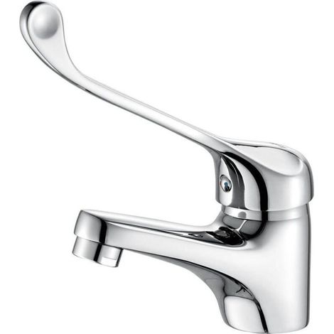 Robinet de lavabo à levier unique avec poignée, robinet de salle de bain, chrome, argent (1/4)